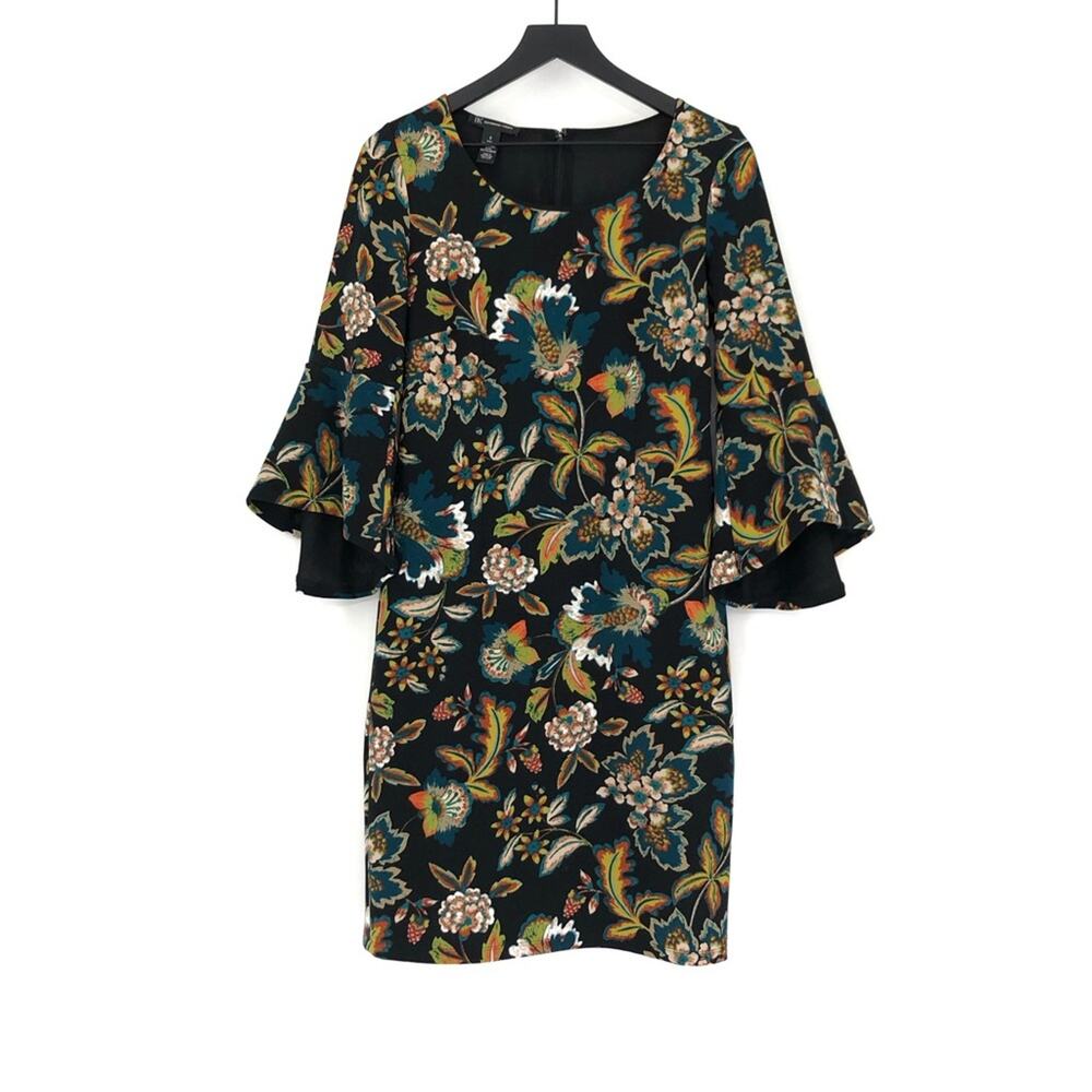 INC Bell Sleeve Shift Dress Black Green Blue Orange S